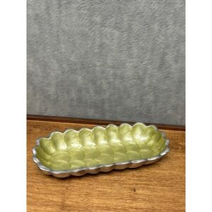 Handcrafted Scalloped Trinket Tray Kiwi Green Enamel Pearlized 6.5" Julia Knight